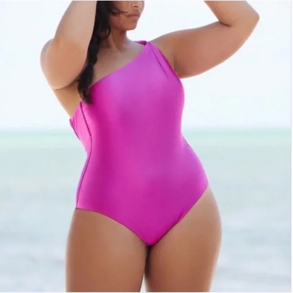 Sleek One-Shoulder One-Piece Boho Hipster Hippie Art Deco Farm Minimal Swimsuit - Picture 3 of 7